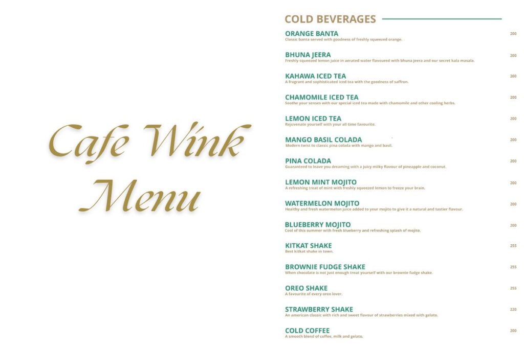 Cafe Wink Menu