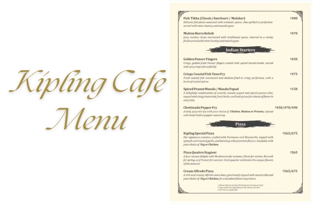 Kipling Cafe Menu