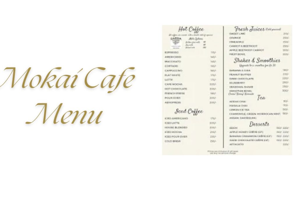 Mokai Cafe Menu