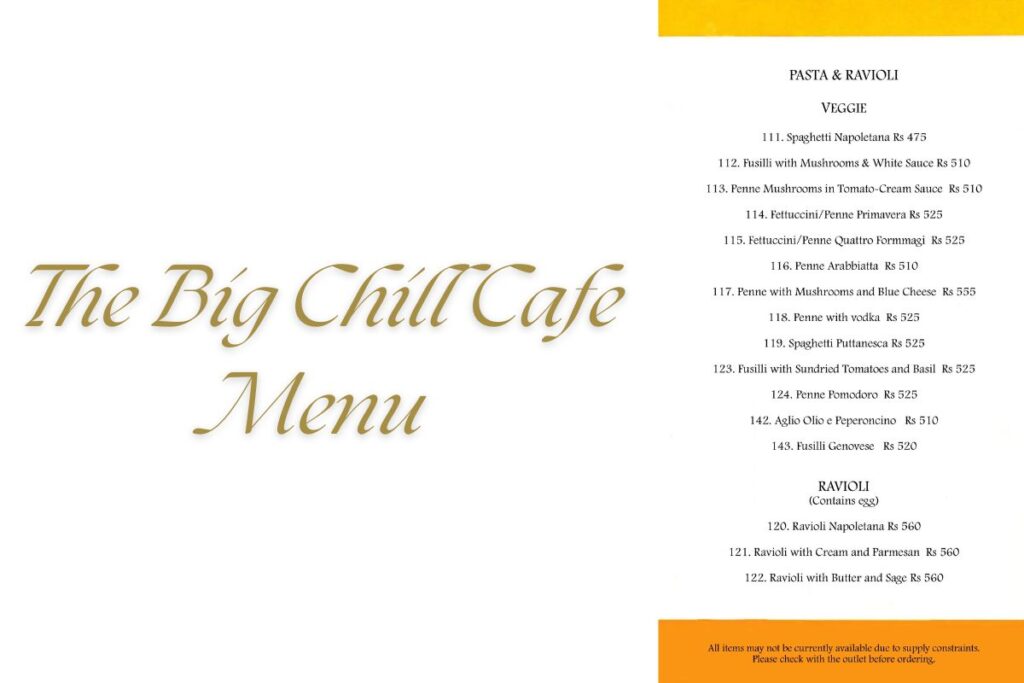 The Big Chill Cafe Menu